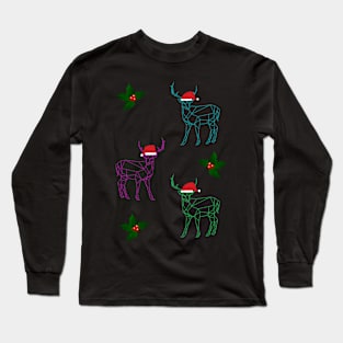 Geometric reindeer and holly Christmas print Long Sleeve T-Shirt